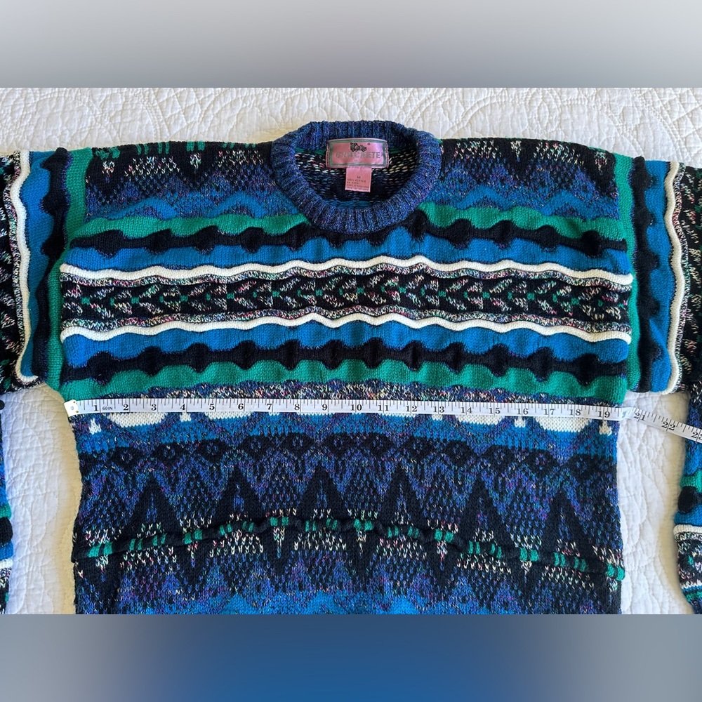 Men’s Vintage 90s Concrete Reverse Weave Textured Crew Neck Sweater Blue Medium - Picture 5 of 11